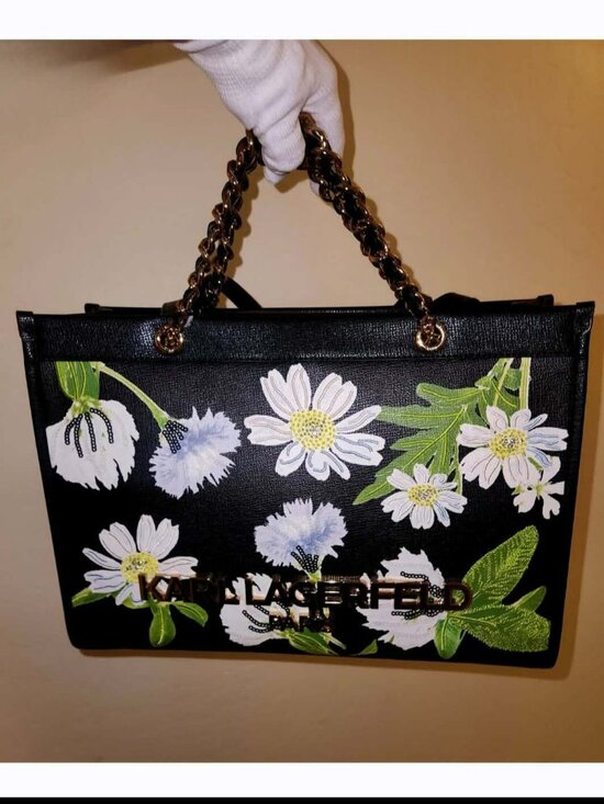 Karl Lagerfeld Handbags - NWT$428 SAVOIE Crystals inside FLORAL TOTE W/ CHAIN STRAP Embroidery Multicolor